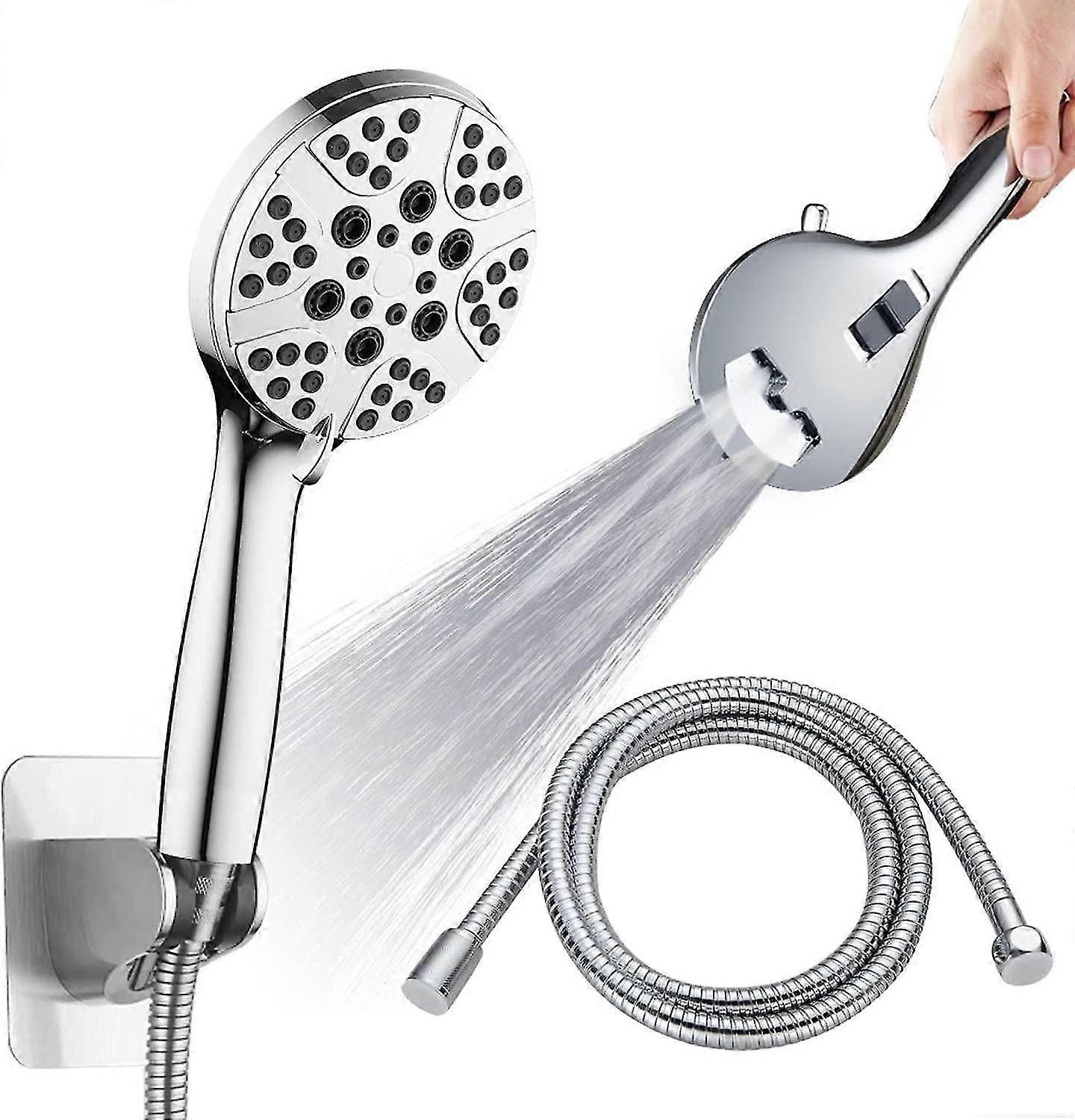 Bathroom Accessories with 8 Setting Modes for Tile & Pets (Chrome + Hose)