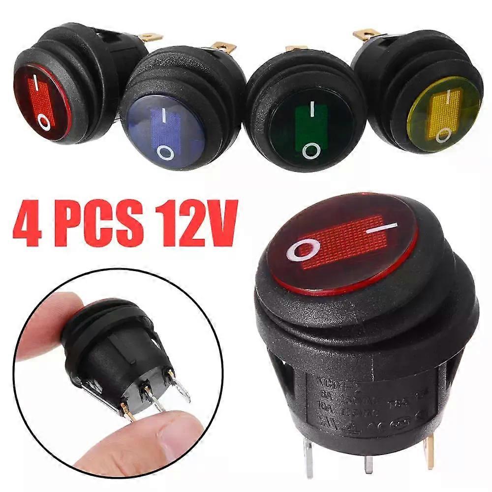 Mayitr 4Pcs/Lot 12V 12A LED Round Dot Switch Rocker Car Boat On/Off 3 Pin SPST Switch Waterproof Red/Blue/Orange