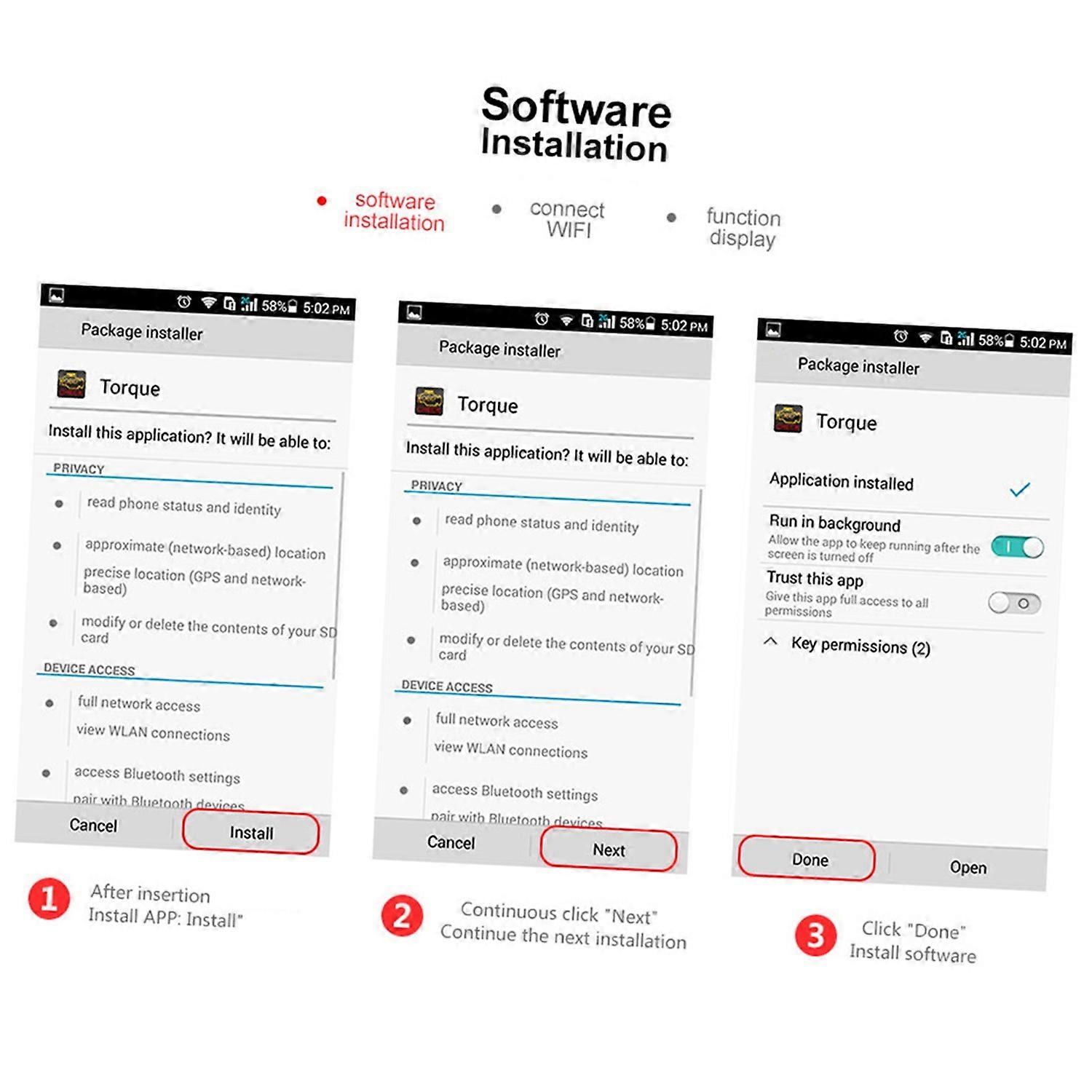 KONNWEI OBDII Mini BT3.0 Car Auto Diagnostic Scan Tools Compatible with Android Windows PC (Red Whit