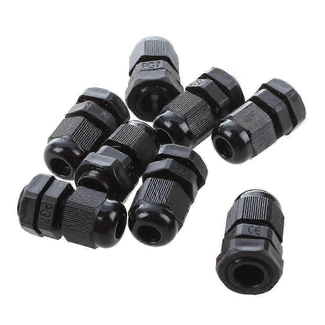 8 PCS PG7 Black Plastic Waterproof Cable Gland Connector 3-6.5mm