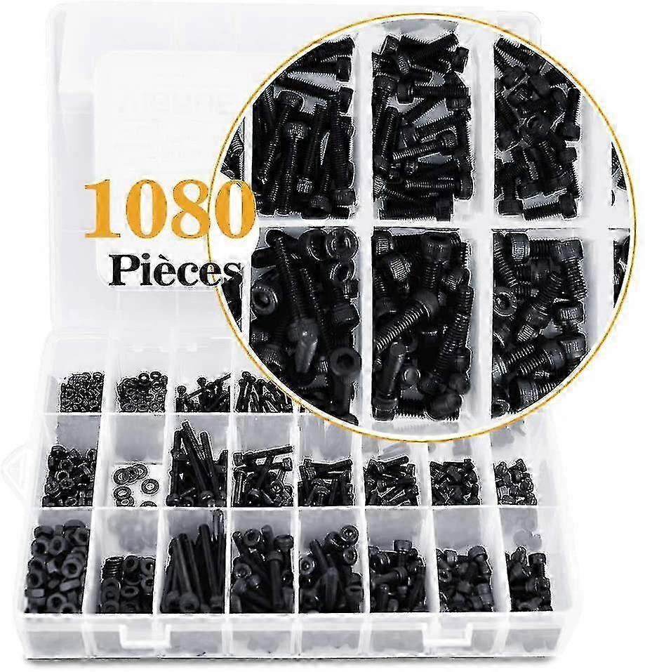 1080pcs M2 M3 M4 Carbon Steel Hex Button Socket Head Cable Bolts Screws With Nuts Assortment f26