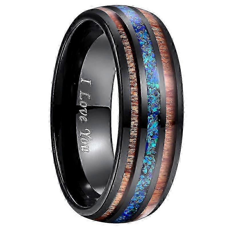 Jqueen Black Tungsten Rings For Men Whiskey Barrel Wood Grain Inlay Wooden Wedding Promise Engagement Band Size 5-14