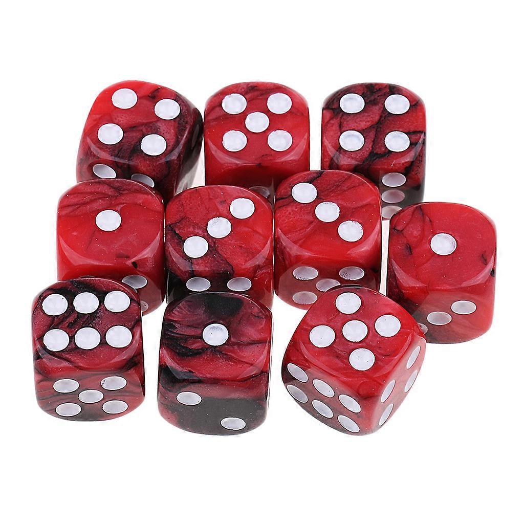 10Pcs Acrylic Six Sided Dotted Dice D6 Table Game For Props Red Black
