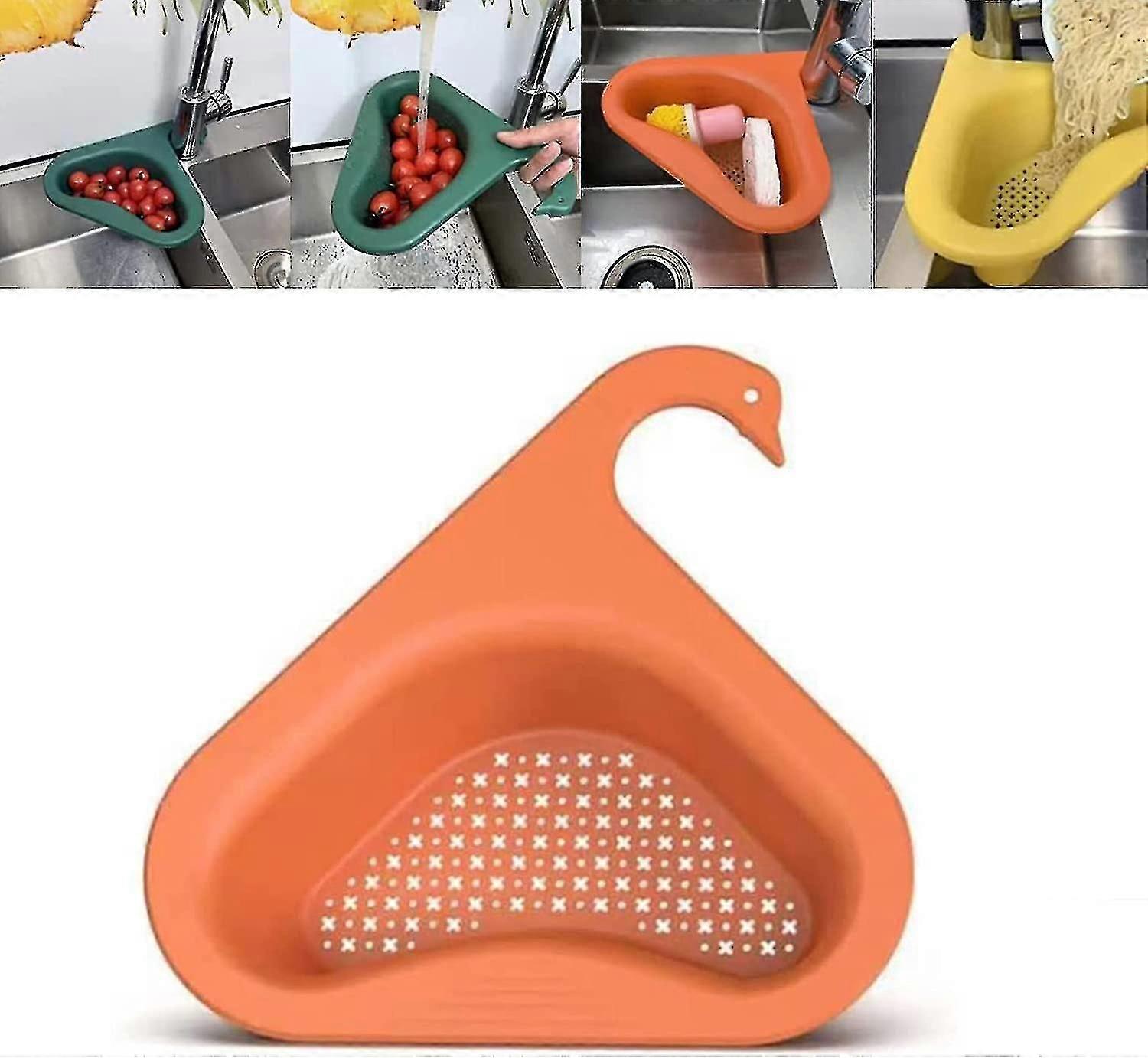 Drain Basket compatible Kitchen Sink, Triangle Sink Drain Rack Corner Kitchen Sink Strainer Basket, Multifunctional Kitchen Triangle Sink Filterorange