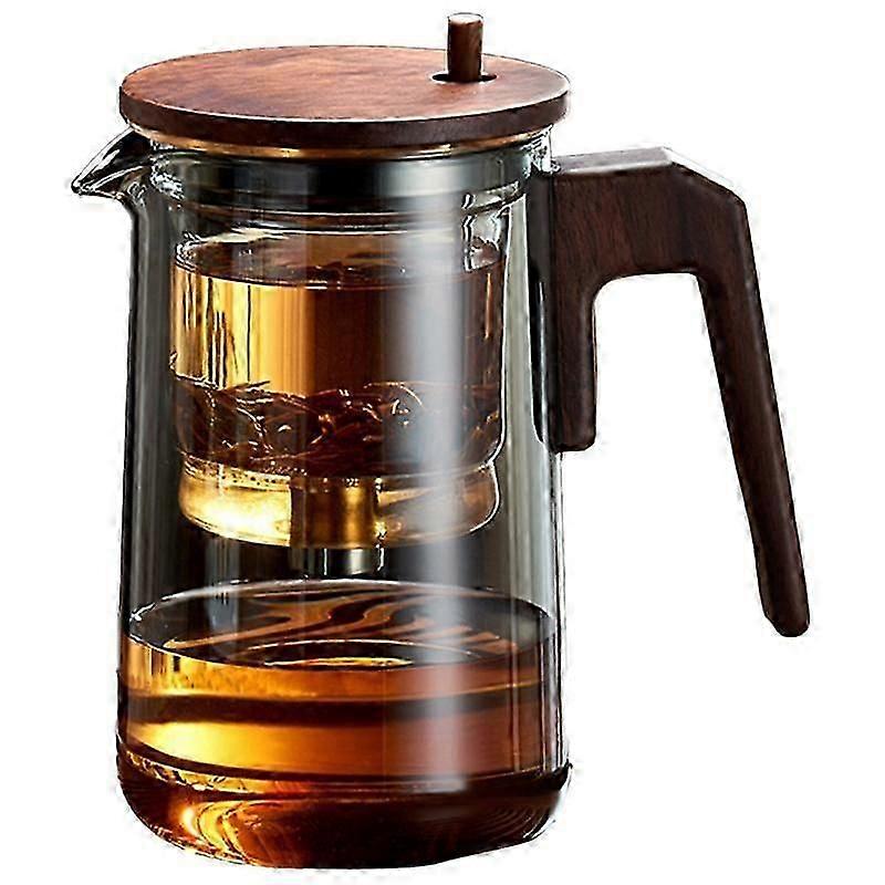Glass Teapot with Wood Handle Heated Resistant One-Button Filtering Transparent Scented Tea Pot Tea DS