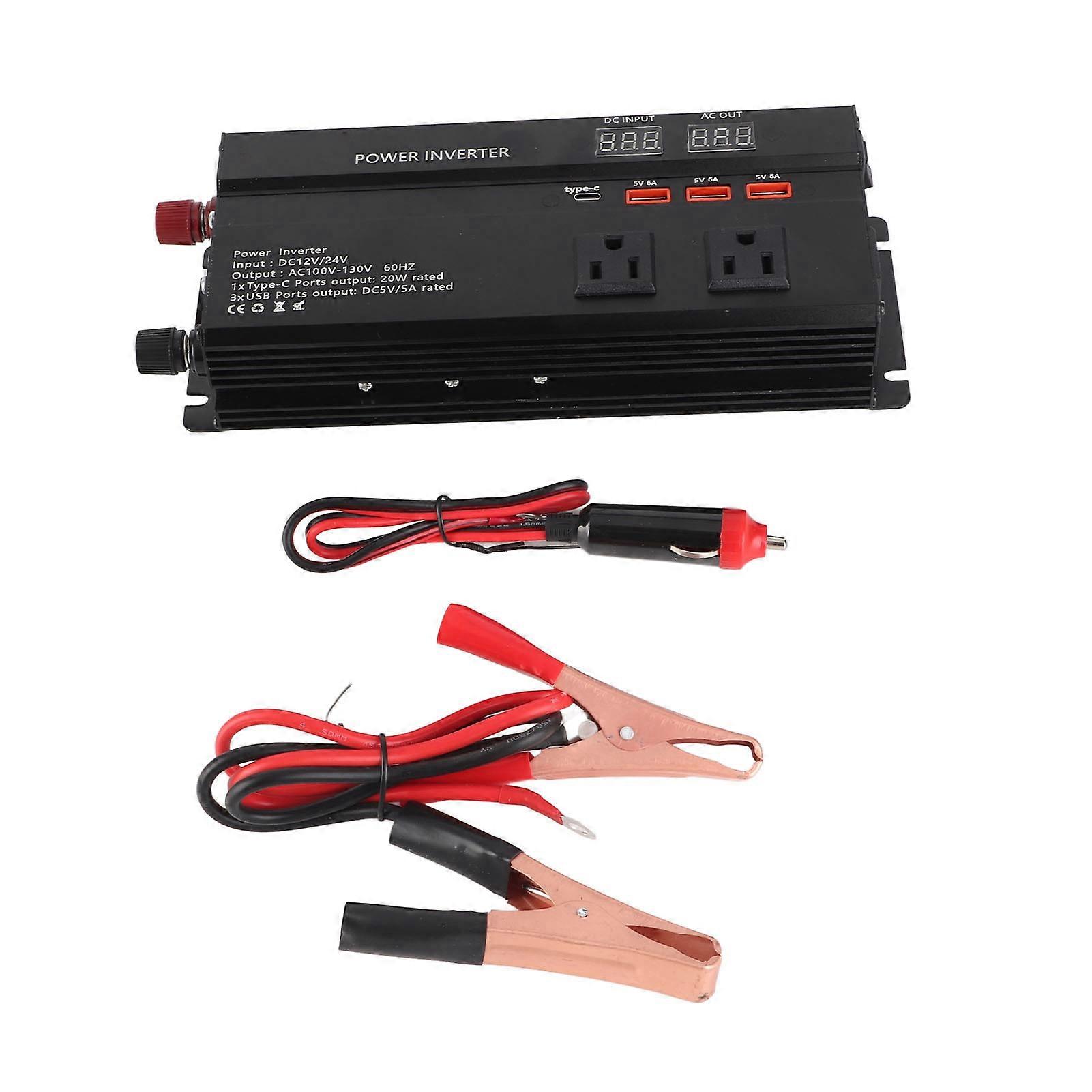 Convertisseur onduleur 900 W CC 12/24 V vers CA pour voiture, adaptateur USB avec écran LCD
