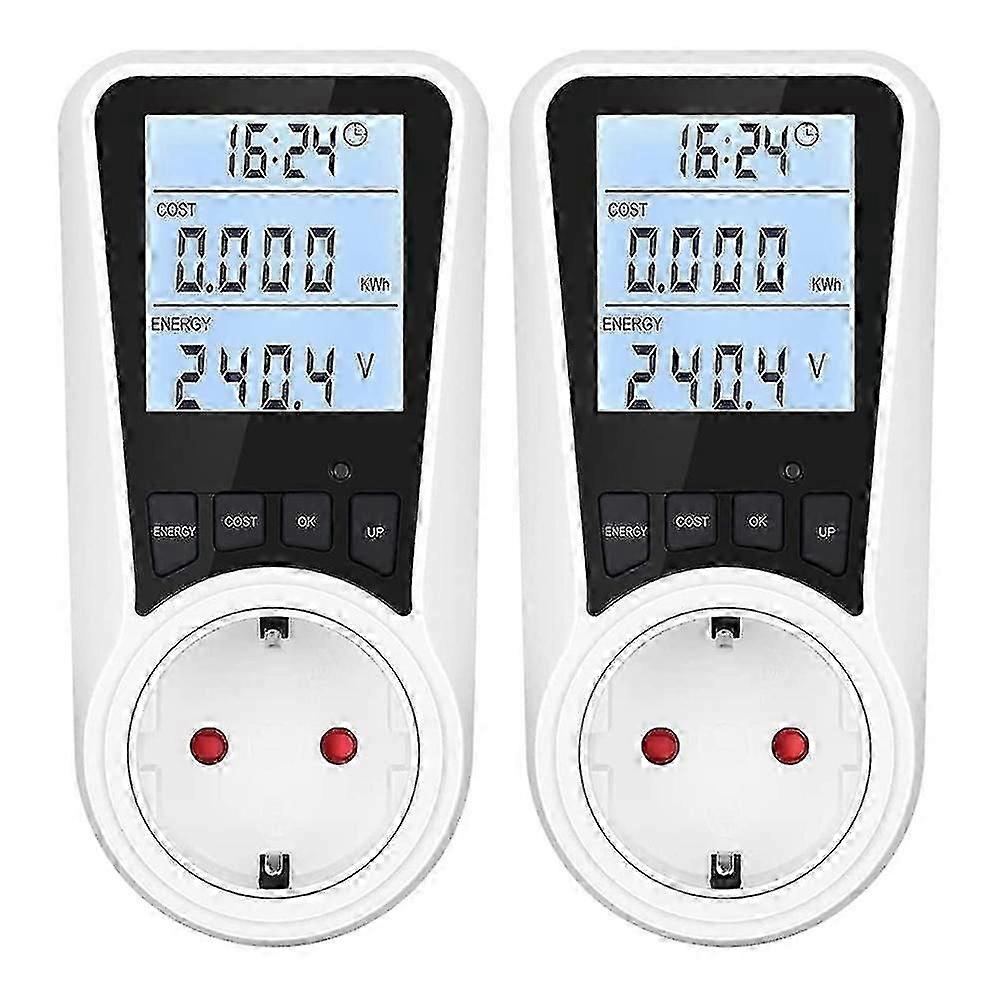 2x Electricity Meter For Socket, With Backlight,lcd Display, Energy Cost Meter,for Electrical Devic