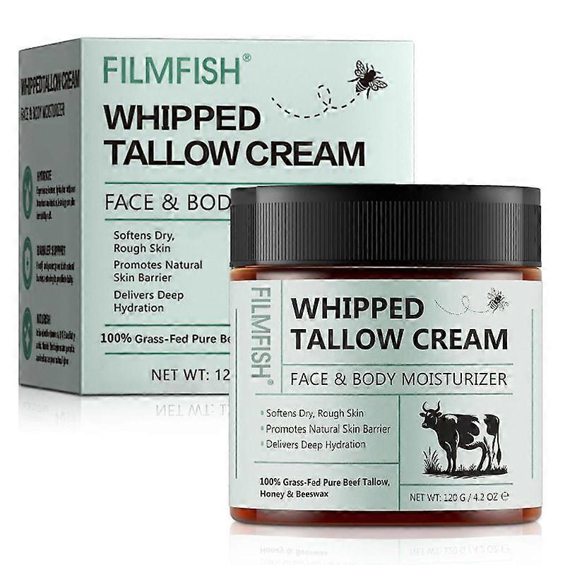 Beef Tallow for Skin, Beef Tallow for Face, Organic Whipped Grass Fed Beef Tallow with Honey, Deeply Moisturizes for Face & Body, 120G