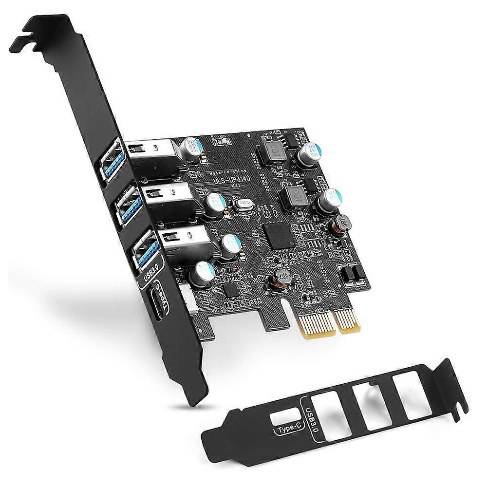 PCIe USB Card 4-Ports USB 3.0 Expansion Card with 1x USB-C and 3x USB-A for Windows 10/8/7 and MacPro 4.1/5.1 Low Profile