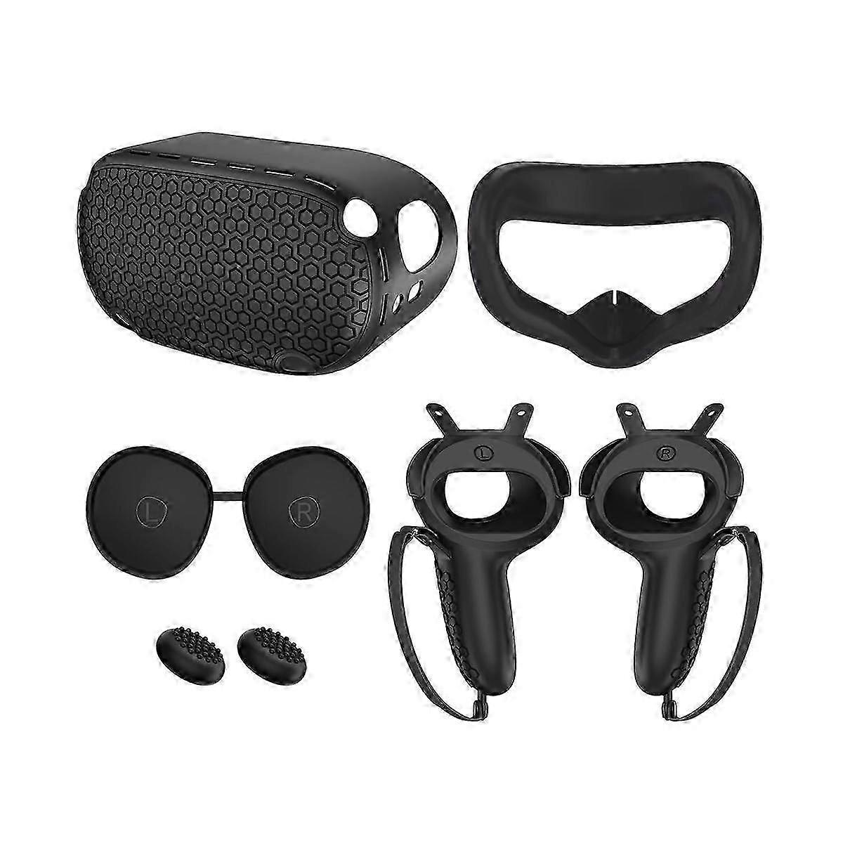 For Meta Silicone Host Protective Case 5-Piece Set Non- and Anti-Drop VR Accessories,Black