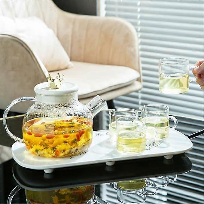 Glass Insulated Teapot Set For Tea Brewing With One Pot And Four Cups Double Wall Clear Glass
