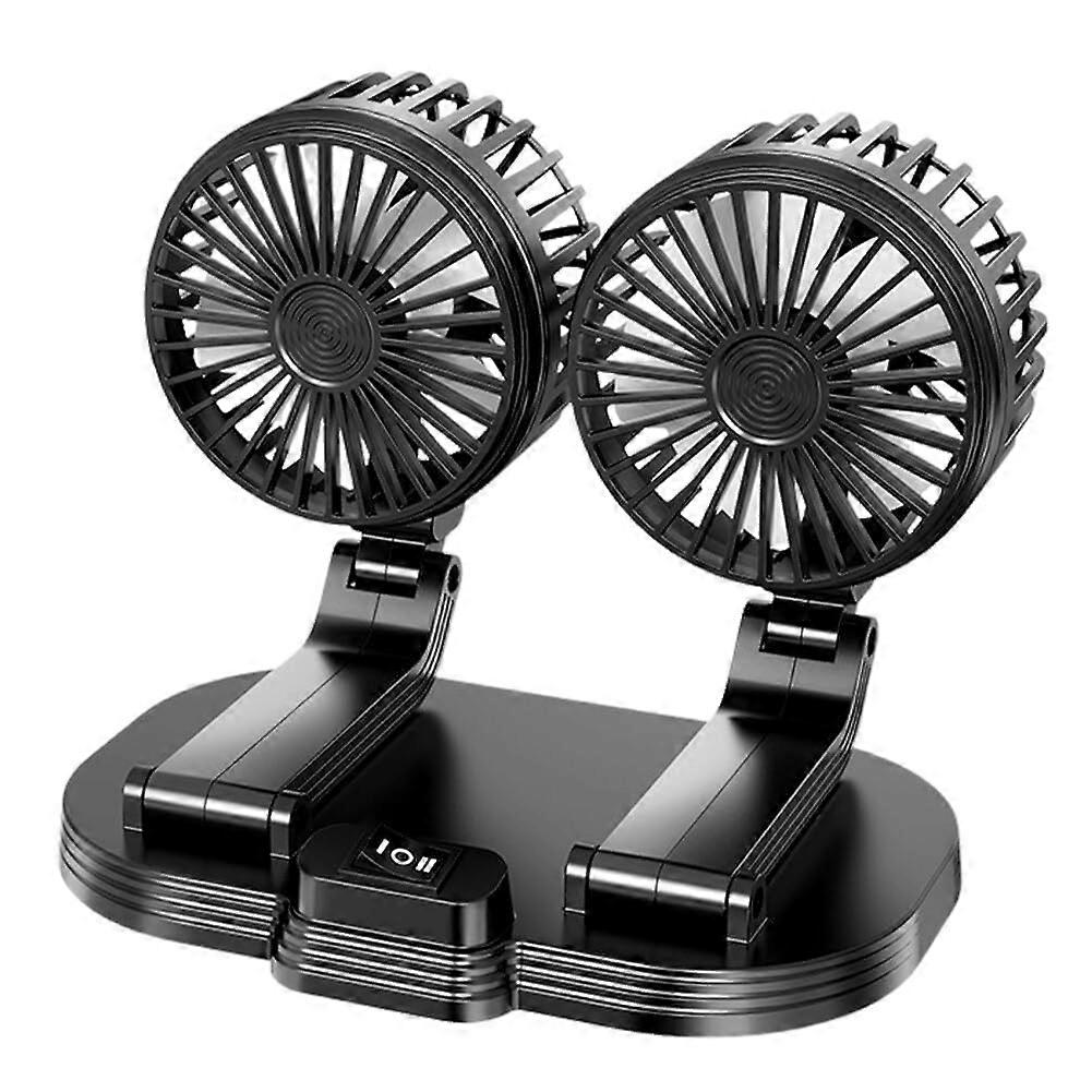 Car Fan Dual Head Electric Vehicle Mounted USB,360° Rotation 2 Speeds