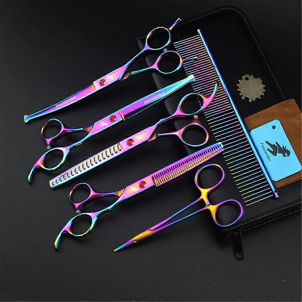 Pet Cat Dog Scissors Set 7.0 Inch Luxury Color 4 Pc Professional Grooming Kit with Red Screw Design
