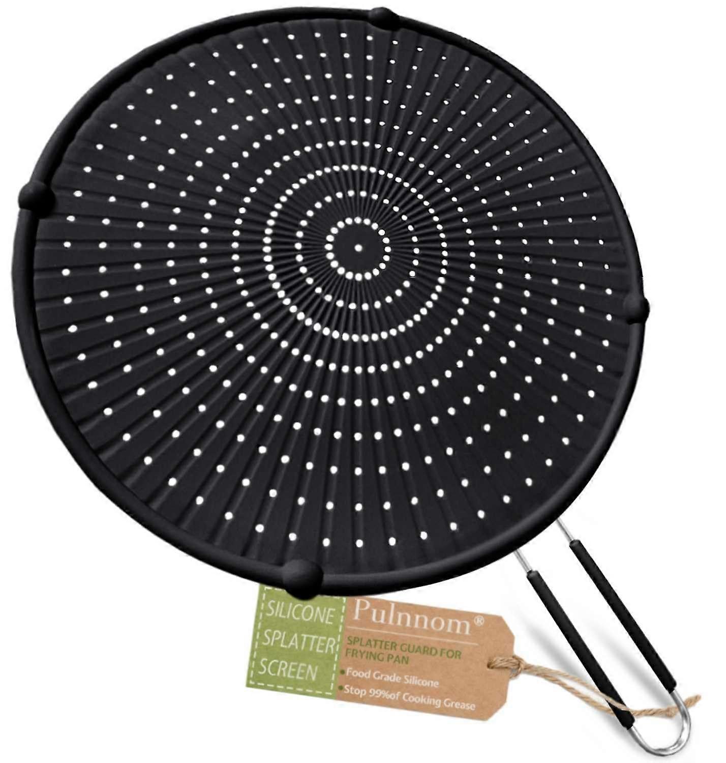 Silicone Jump Screen For Frying Pan 12.6In Black, Heat-Resistant Oil Splash Guard, Multi-Use Pan Cover Easy Clean