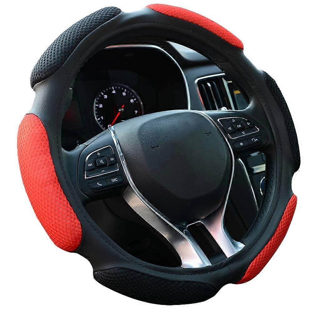 Auto Steering Wheel Cover Soft Hand Pad Cushion Slipon Universal Fit 15'' / 38 cm (Blackred)
