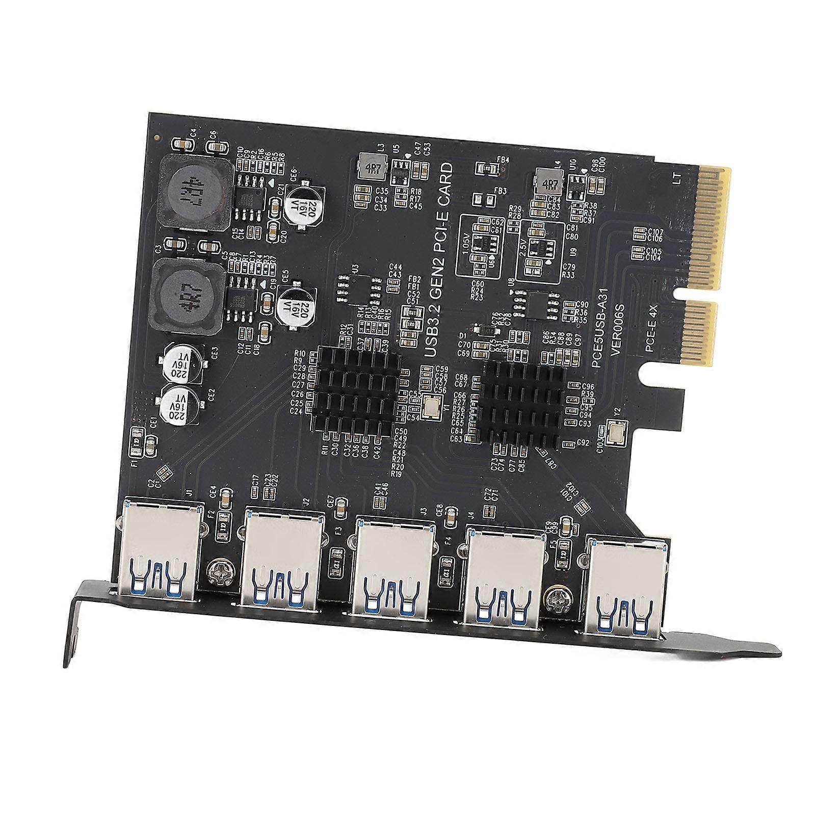 USB 3.2 Gen 2 Expansion Card 5 Ports 10Gbps Type A PCIe 4X Adapter Card Windows 7 10 11 for LINUX