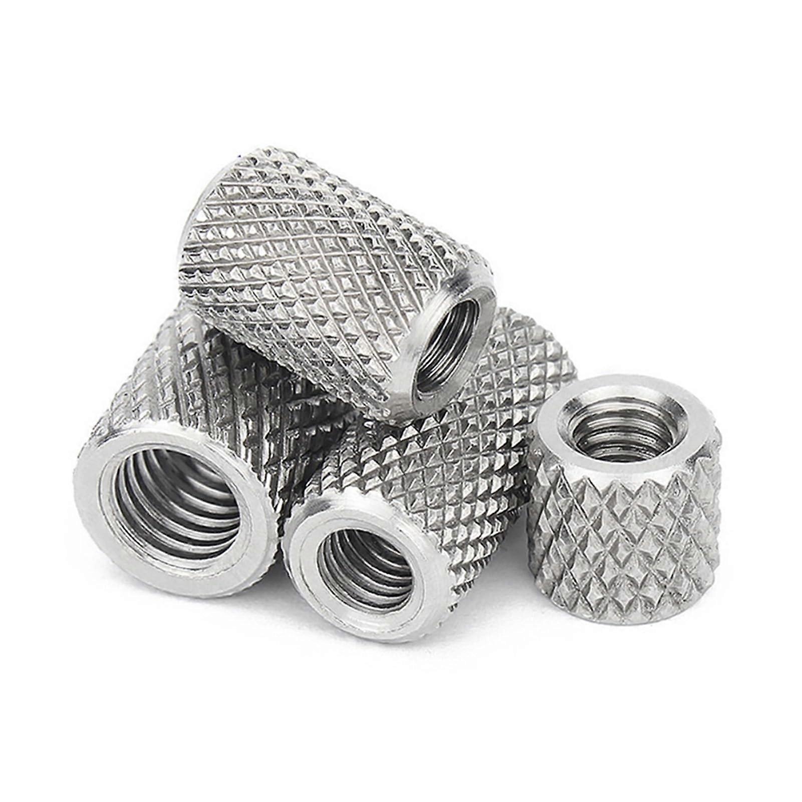 2/5Pcs 304 Stainless Steel Extended Cylindrical Flat Head Knurled Hand Screw Nut Mesh Nut Adjustment Nut M3 M4 M5 M6 M8(M4x8x8 (5Pcs))