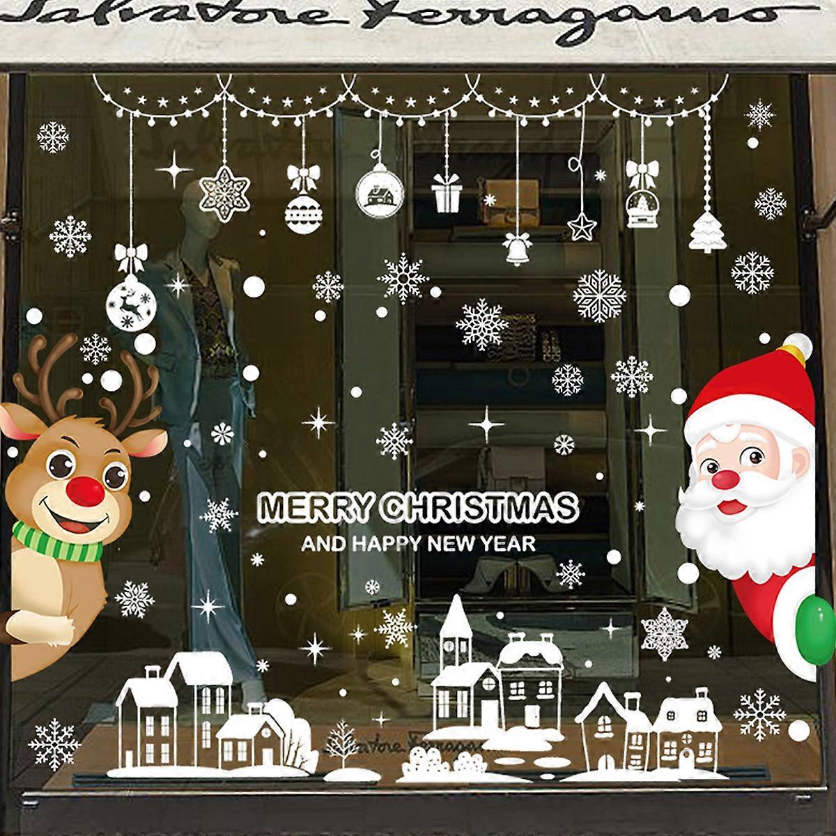 2 készlet karácsonyi díszek, üvegmatricák, karácsonyi matricák, Mikulás, jávorszarvas, hóember, statikus matricák