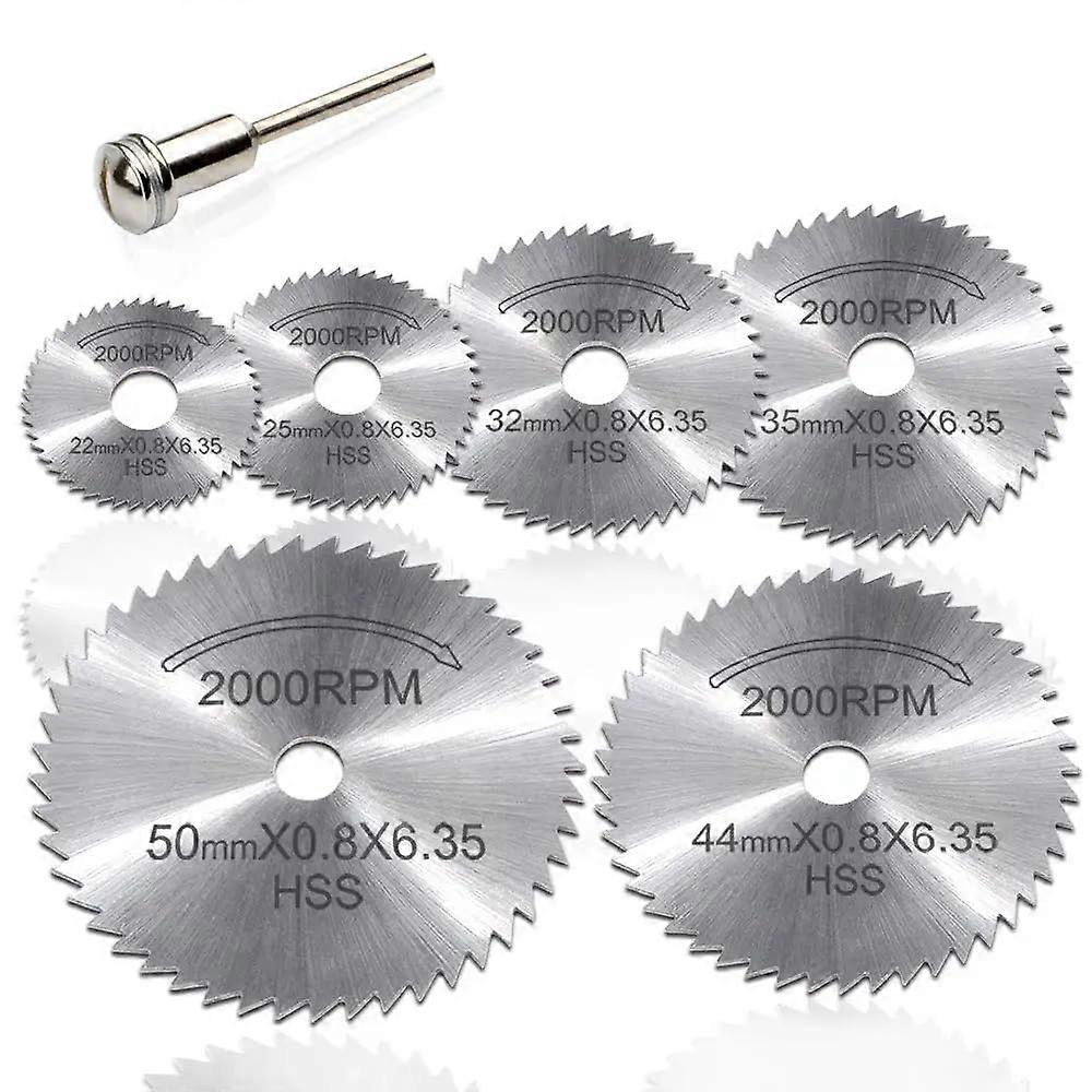 7 Pcs HSS Circular Saw Blade Set with 1/8 Inch Mandrel for Rotary Tools and Drill Cutting