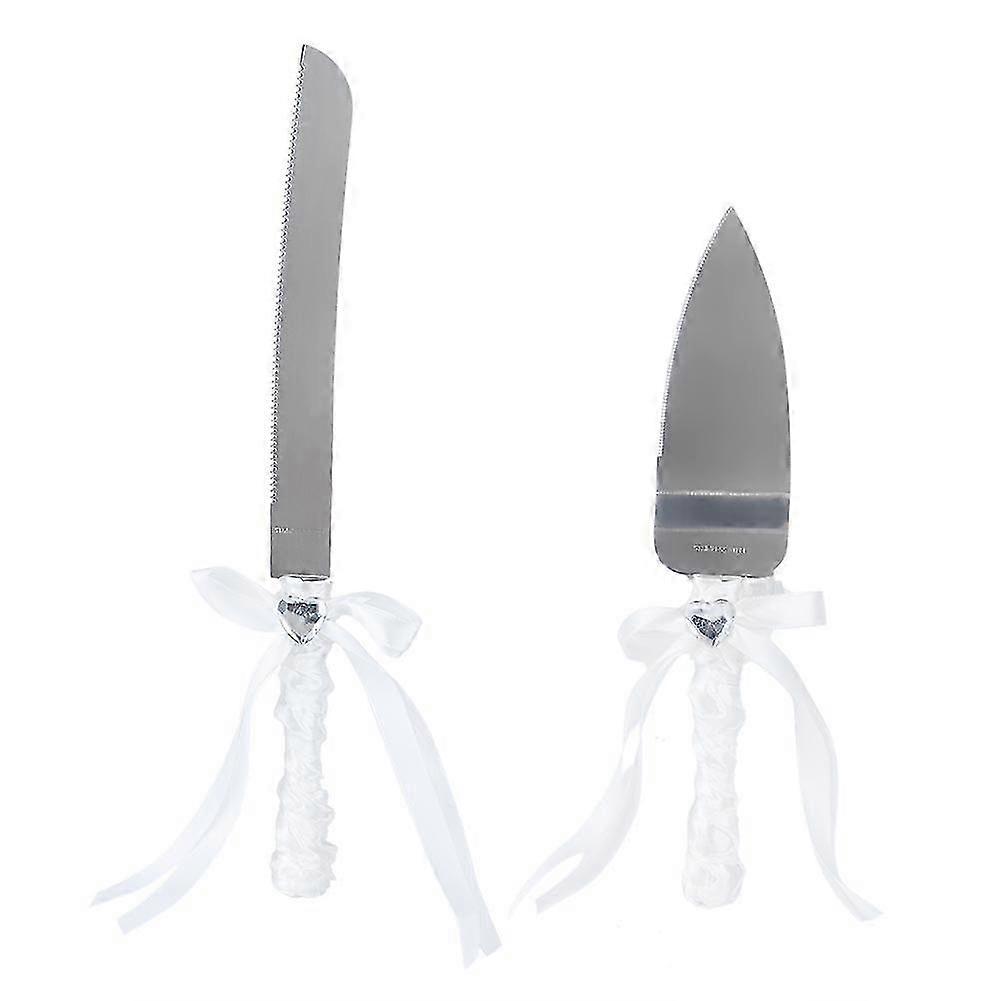 2PcsSet Wedding Cake Knife Shovel Cutter Server Set Gift Wedding Tableware (Bowknot)