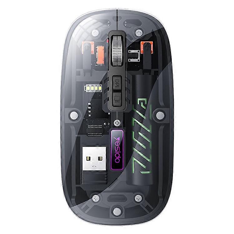 YESIDO KB29 Transparent Mouse 800 / 1200 / 1600 DPI 2.4G + Bluetooth-Compatible Dual Mode Wireless Mice