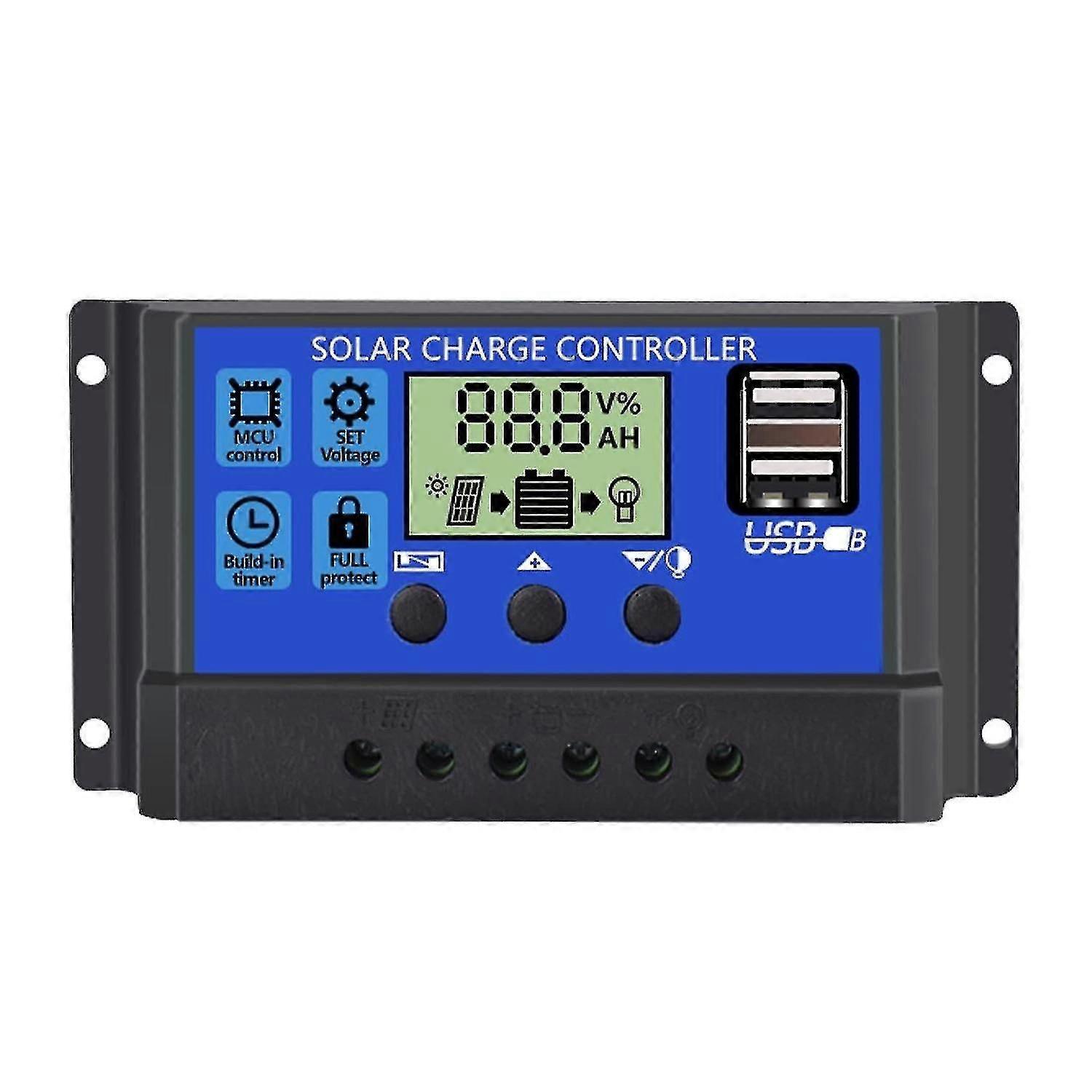 30a Solar Panel Char Regulator With 5v Dual Usb Ports Display, Adjable Parameters Lcd Display And R