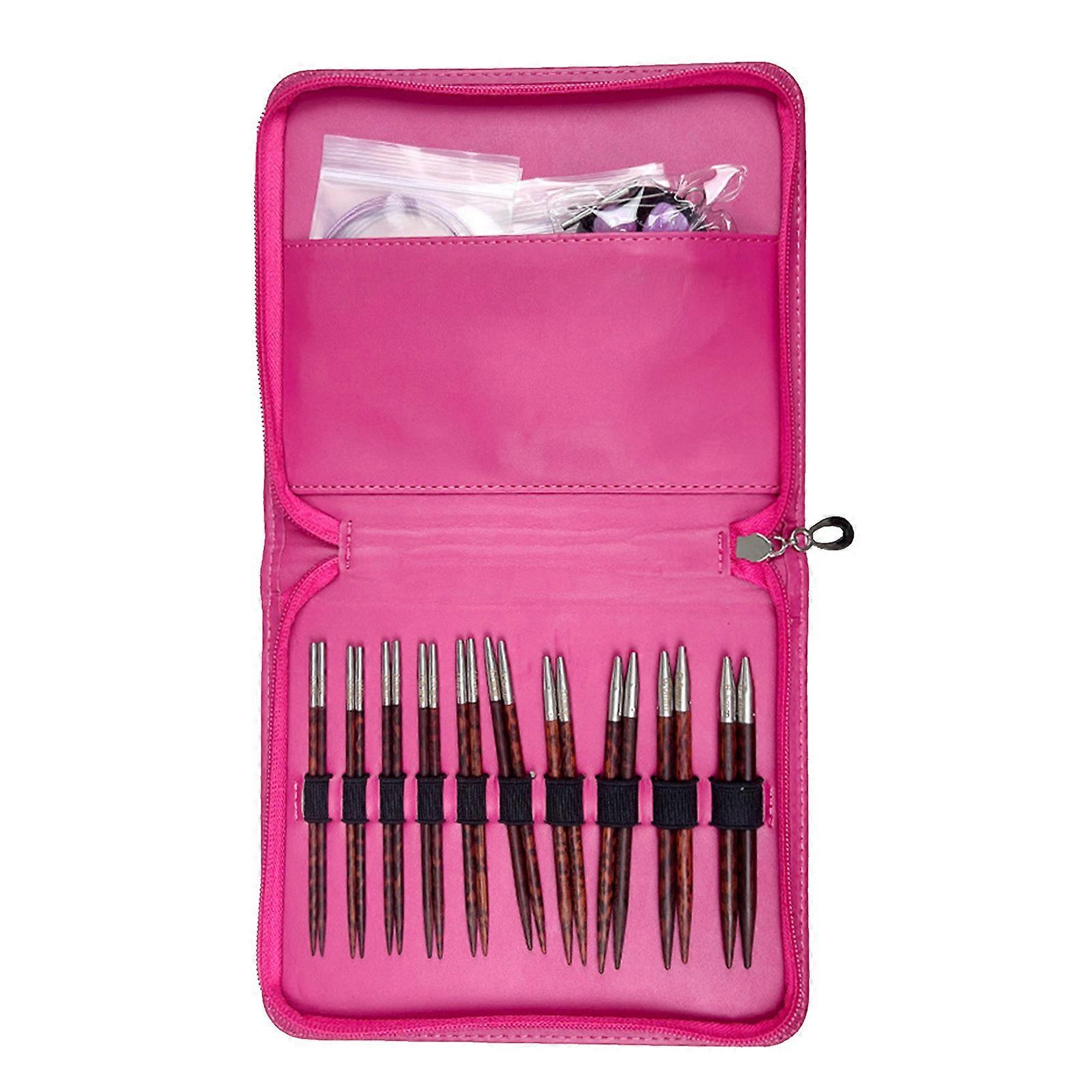 10Pairs Interchangeable Circular Knitting Needle Set with Zippered Case, Wood Needle Tip Size 3mm-6.50mm for Knitting