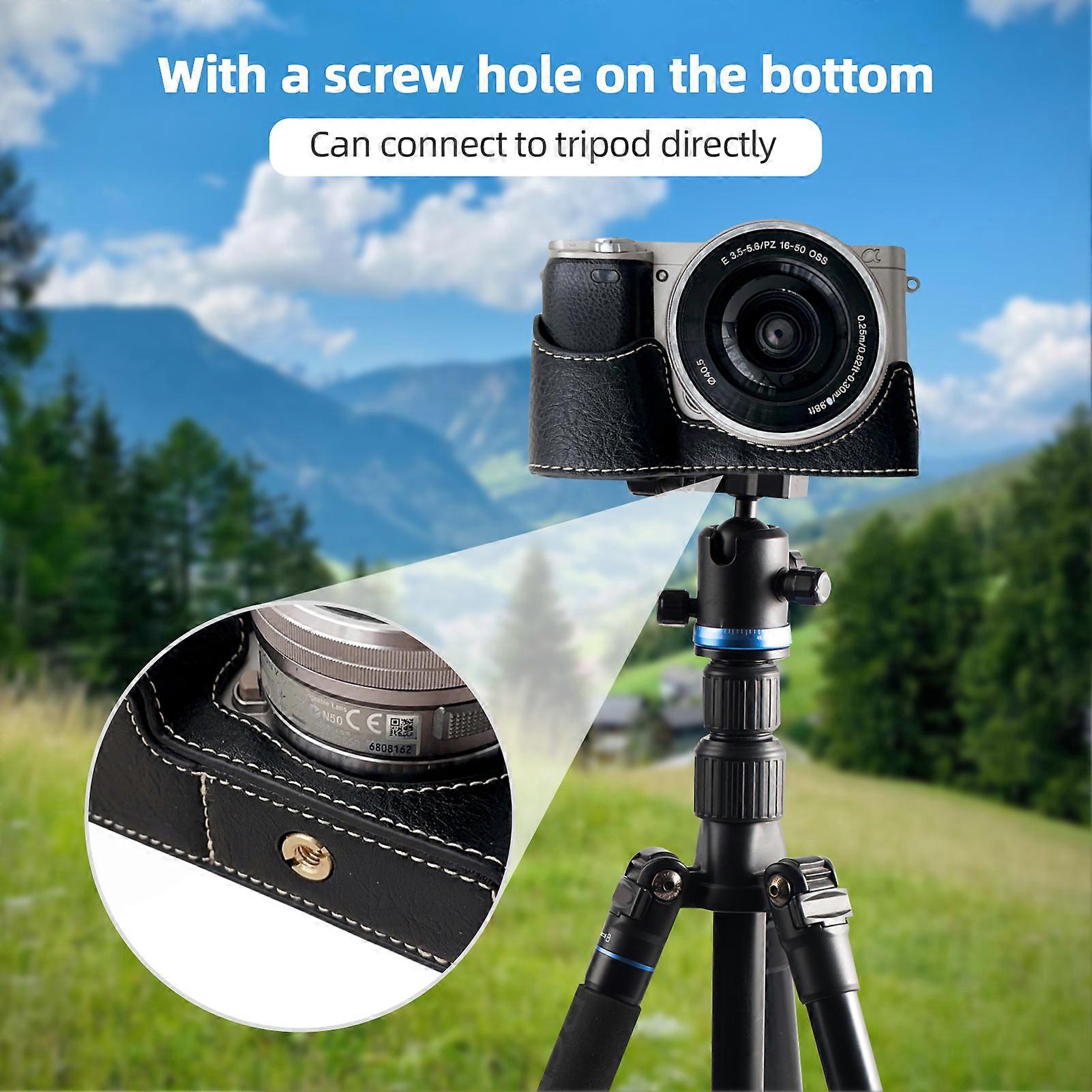 Portable Camera Protective Case Retro Style Camera Case Carry Bag Opening Bottom Design Replacement for  A6400/A6300/A6100/A6000 Camera