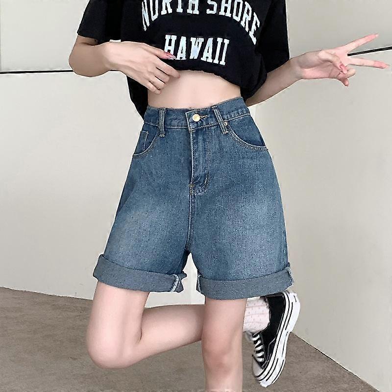 Fashion High Waist Retro Straight Demin Shorts Women Summer Thin Elegant Plus Size Denim Pants Loose Slimming Wide Leg Five Points Shorts