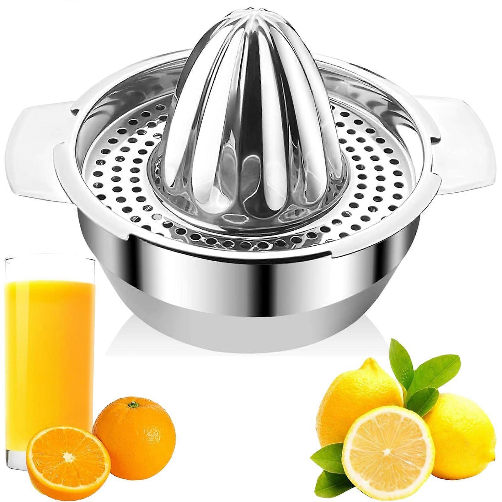 Manual Citrus Juicer Stainless Steel, 400ml Container, Dishwasher Safe, Ideal for Lemons, Oranges, and Grapefruits