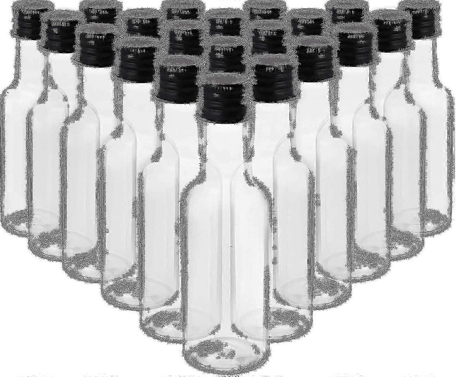 Mini Liquor Bottles (24 Pack) - Reusable Plastic 50ml Empty Spirit Bottles With Black Screw Caps And Liquid Funnel