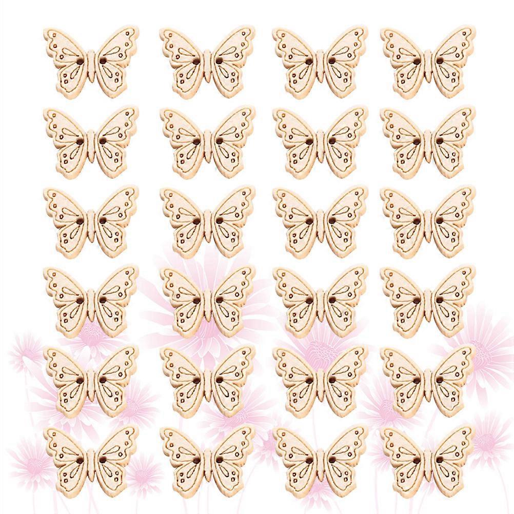 Crafts Button Wooden Buttons Diy Accessories Fine-Edged Two Holes Beige About 2.4x1.8x0.5 Cm Decorative 24Pcs