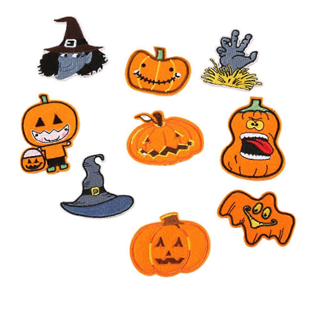 Iron-On Glue Sewable Embroidery Patches For Clothes Halloween Theme Pumpkin Skeleton Shape 6.8X6.5 Cm 9Pcs