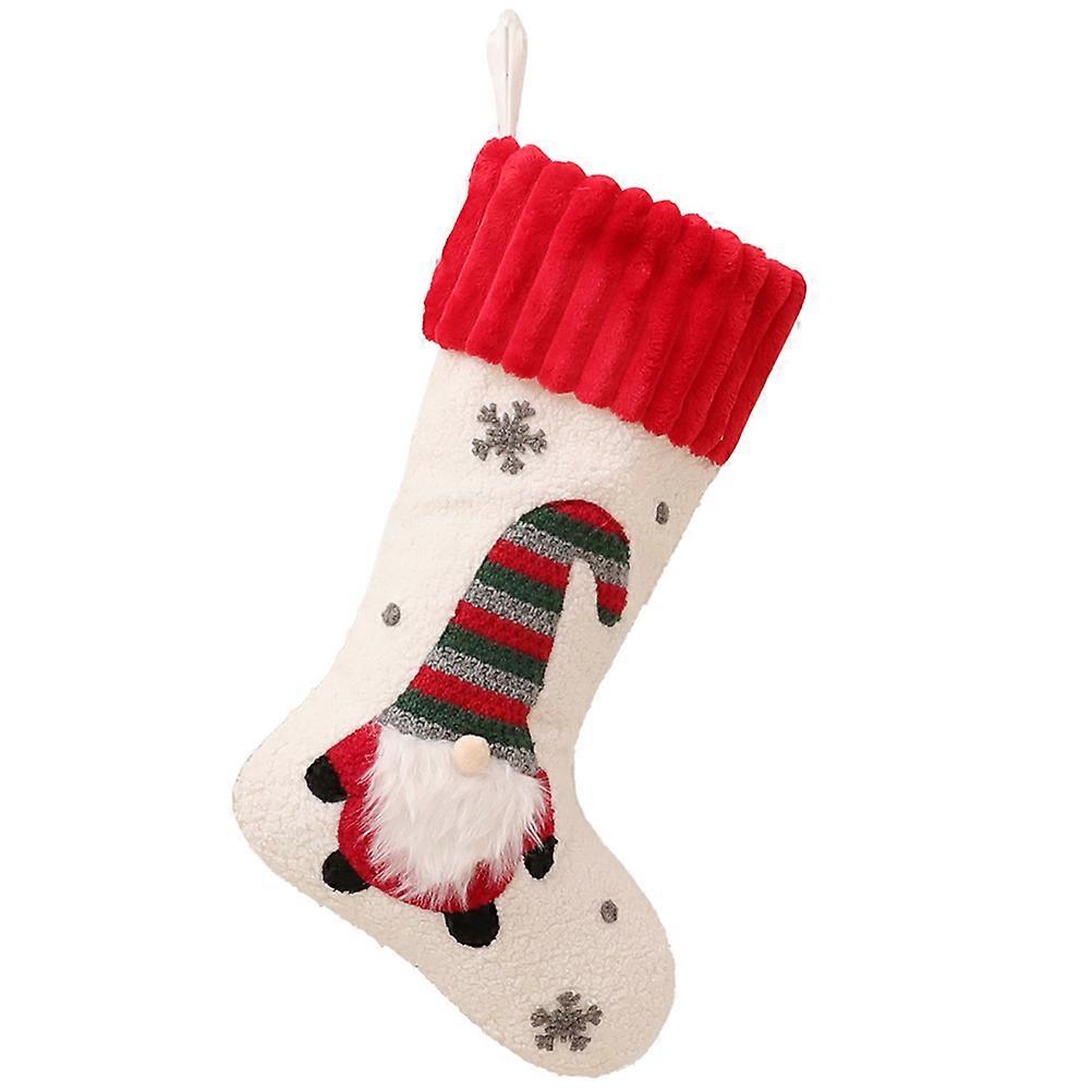 Socks Pendant Christmas Stocking Home Decoration Sock Shape White Knitted Fabric Candy Storage 1Pack