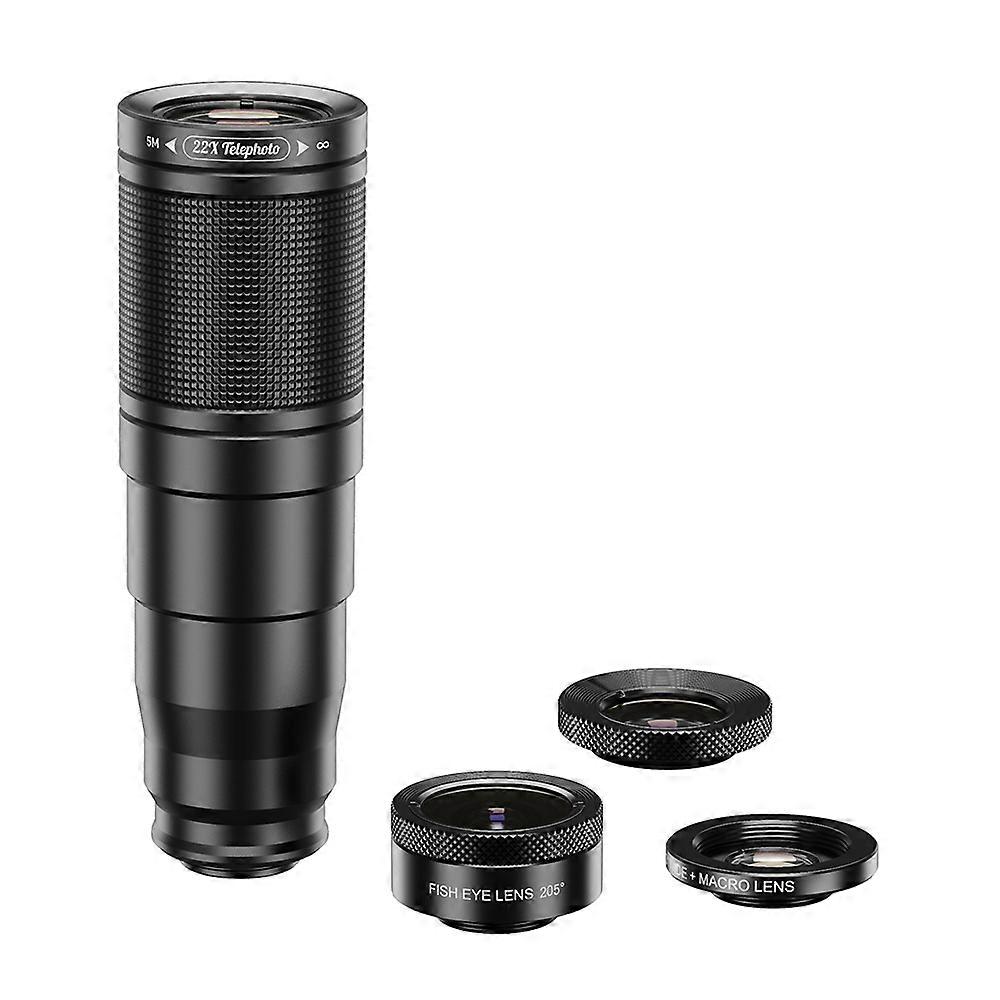 APEXEL 4-in-1 Phone Camera Lens Kit - 22X Telephoto, Fisheye, Wide Angle, Macro Lens