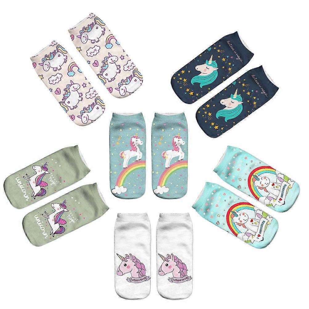 Cute Socks Ankle Socks Women Unicorn Pattern Short Socks Assorted Color Warmth Elasticity 6 Pairs