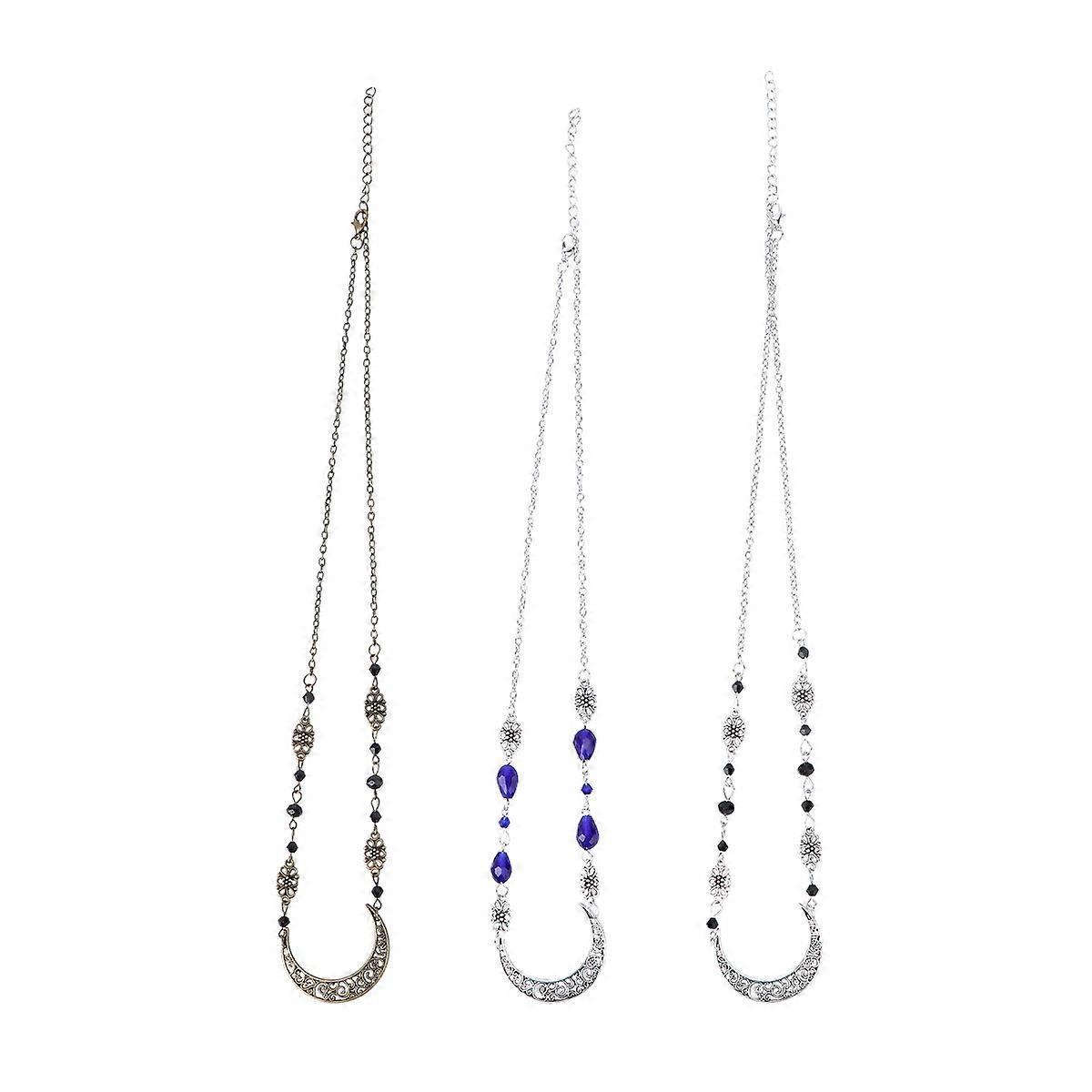 סרט עם תכשיטים בצורת ירח בסגנון וינטג' סרטי ראש לנשים סגסוגת מלאכותי קריסטל חתונה מסיבת ערב 3Pack