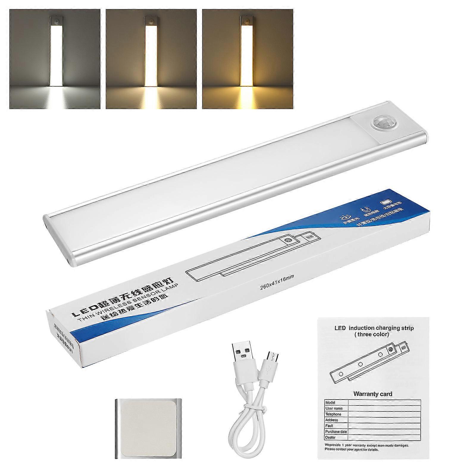 Usb Rechargeable Lights Motion Sensor Led Light Dark Cabinet Silver 7.9 1.6 0.4in 1Set