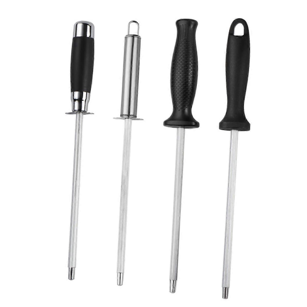 4-Piece Professional Sharpening Steel Set with Ergonomic Grip for Knife and Tool Sharpening, Silver Finish