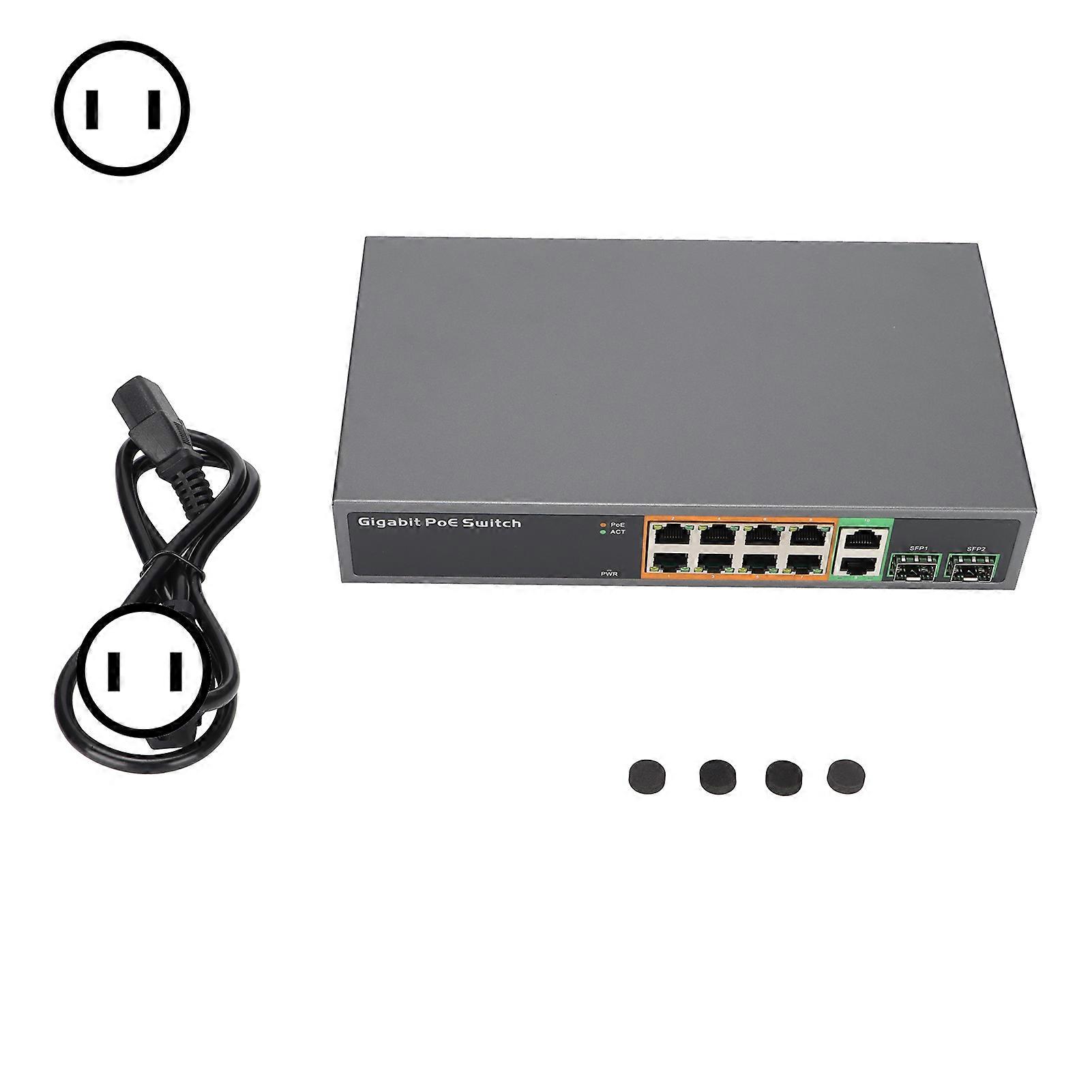 IEEE 802.3af/at 8-Port SFP 150W Gigabit RJ45 POE Switch, 100-240V US Plug
