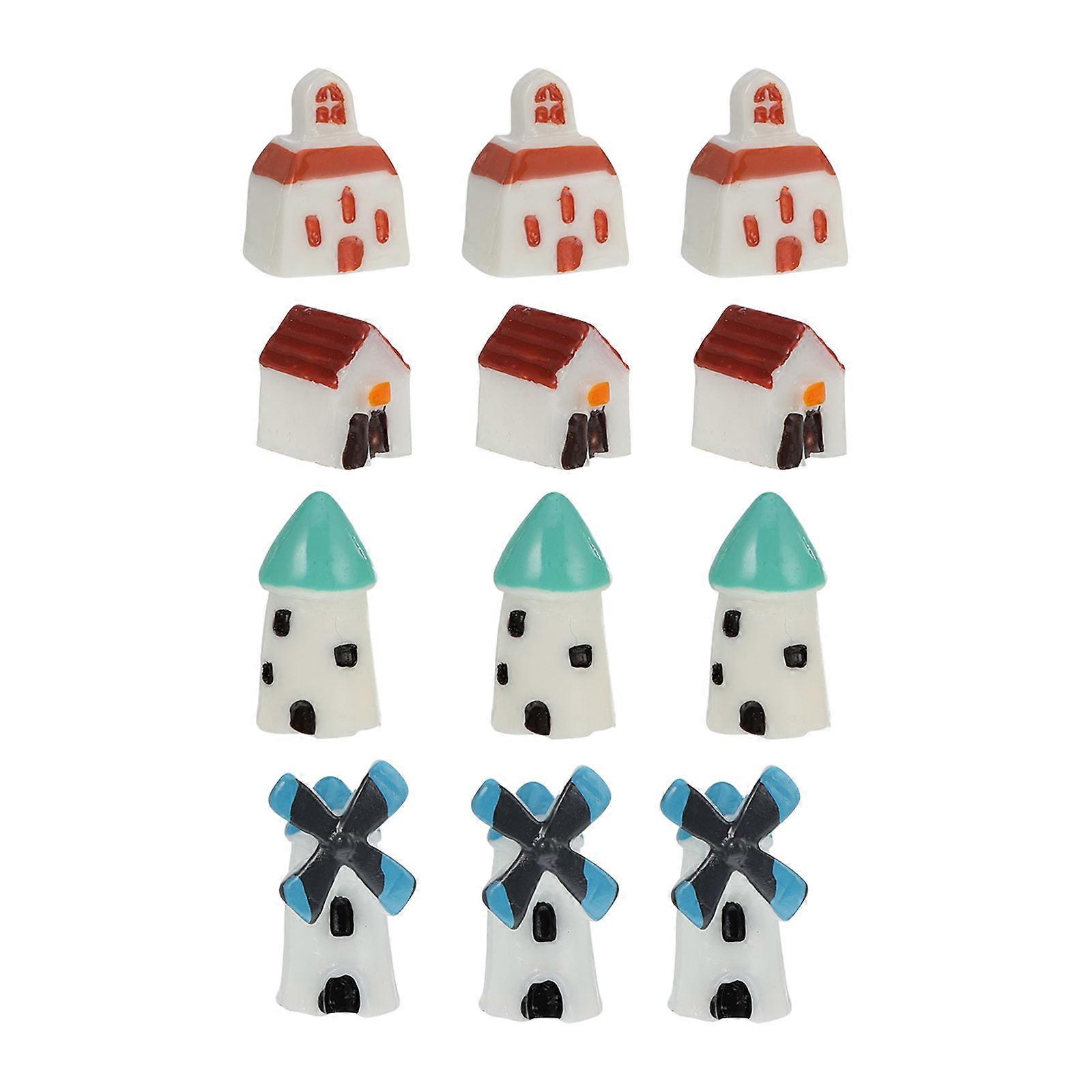 The **12pcs Resin Windmill House Figurines** are a charming and versatile decorative set designed to enhance miniature gardens, fairy tale scenes, or
