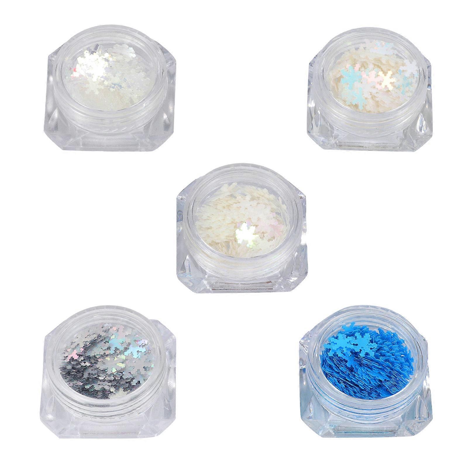 Snowflake Nail Decals Glitter For Nails Design Christmas Occasion Nail Salon Use Assorted Color 3.5x3.5cm 5Pack