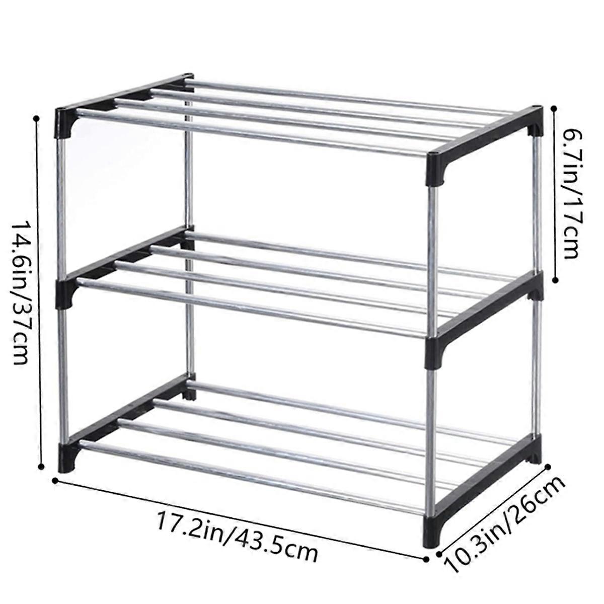 Stackable Small Shoe Rack, Entryway, Hallway and Closet Space Saving Storage and Organization (Black