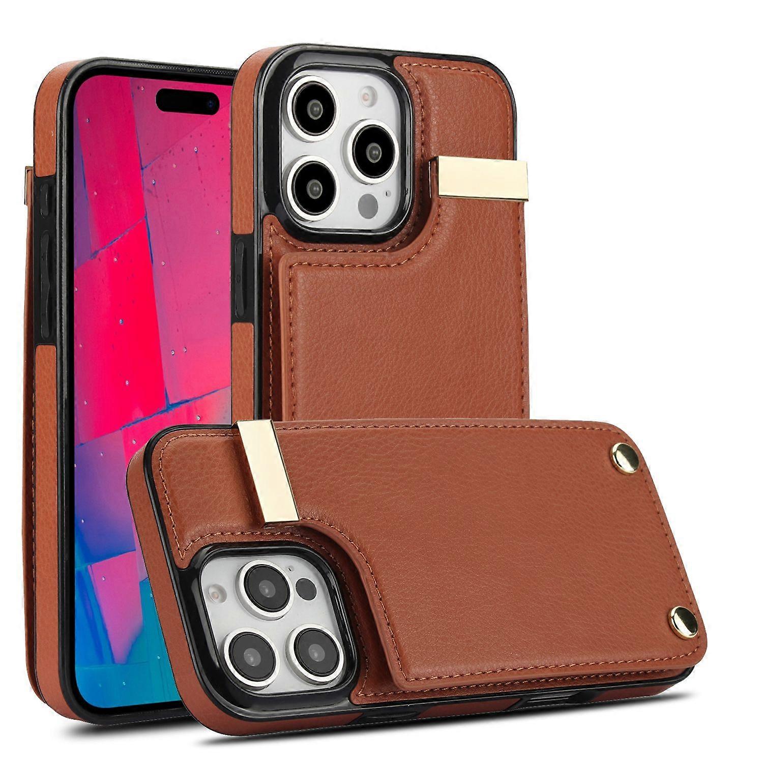 iPhone 16 Pro Max Wallet Case with Card Holder,Durable Shockproof PU Leather Phone Case-Brown