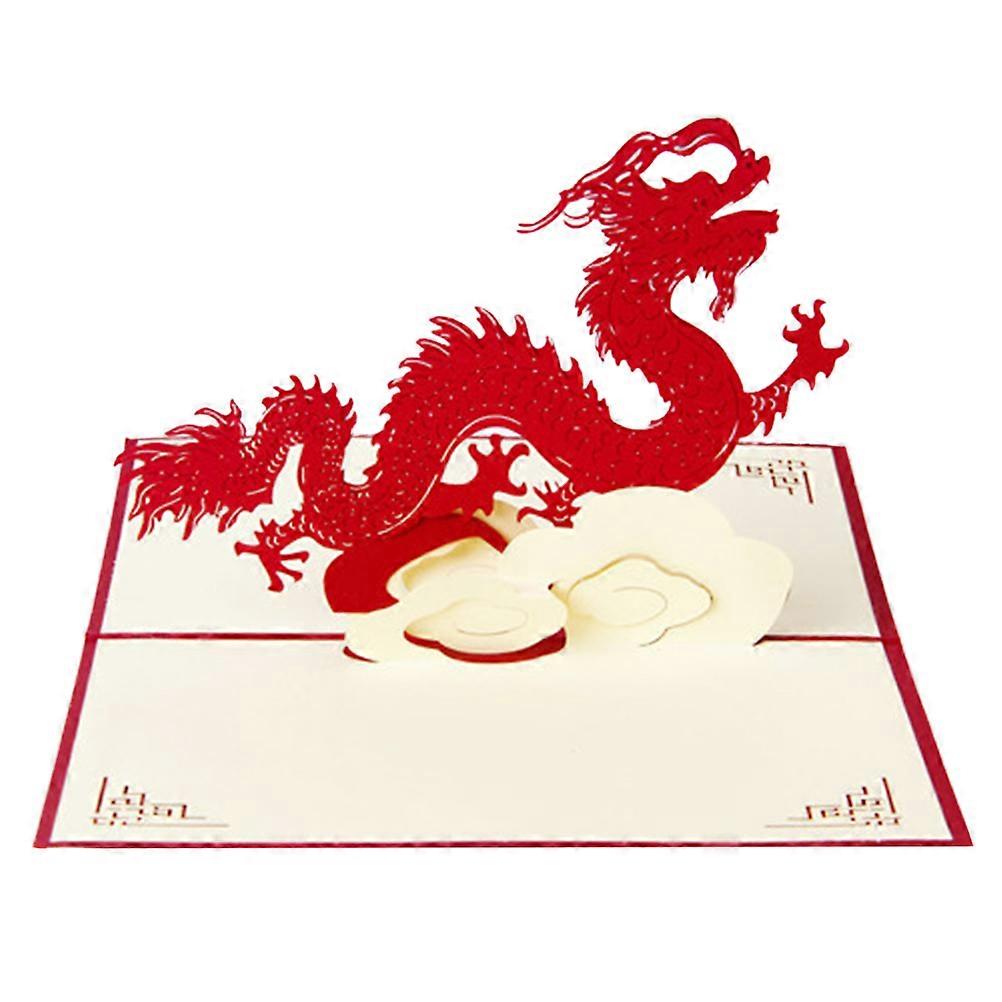 Carte de voeux de style chinois 3D effet bénédiction carte gratitude expression dragon forme multicolore 2Pcs