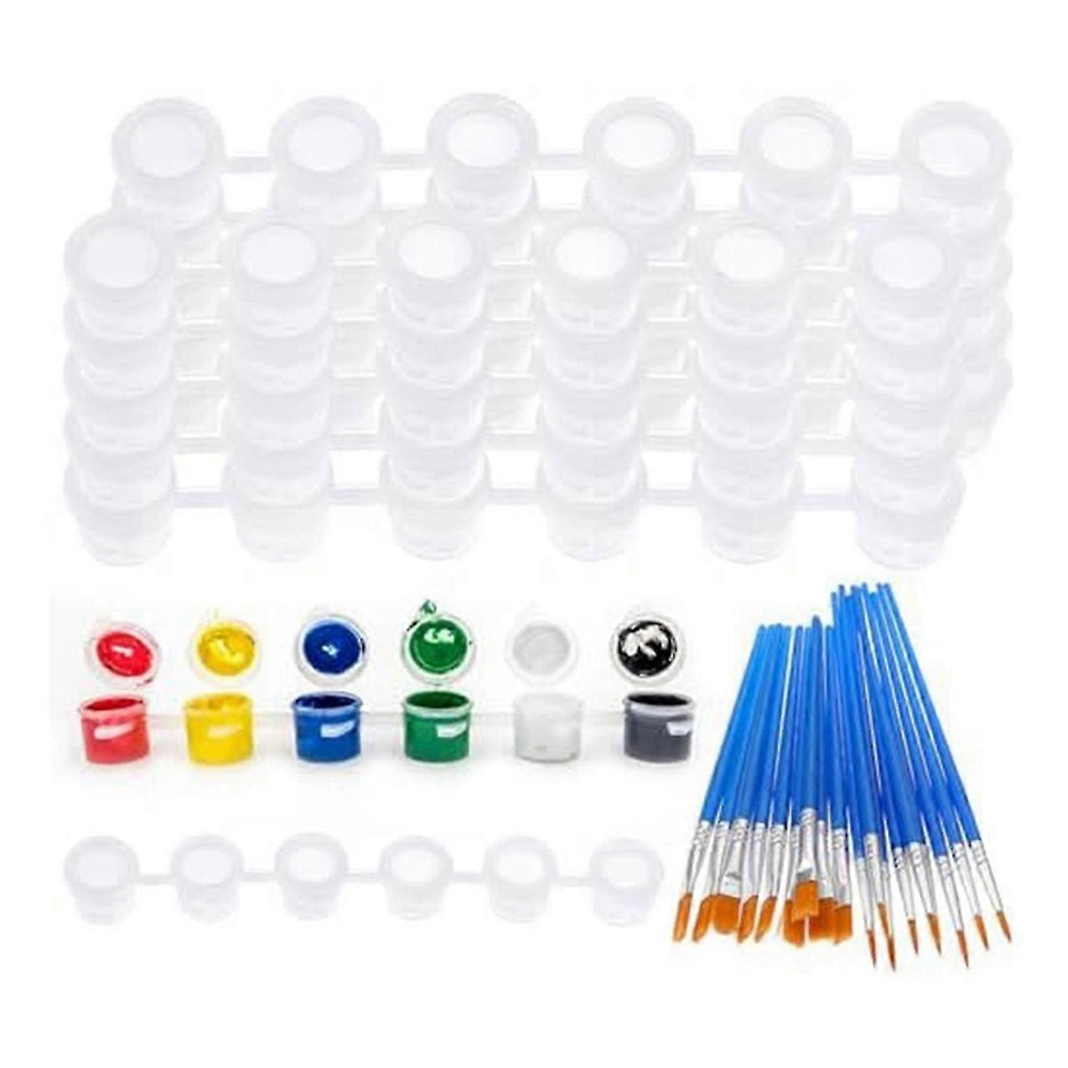 60 Empty Paint Can Strips 3Ml with 30 Paint Brushes Set, Clear Paint Cups with Lid Acrylic for Paint