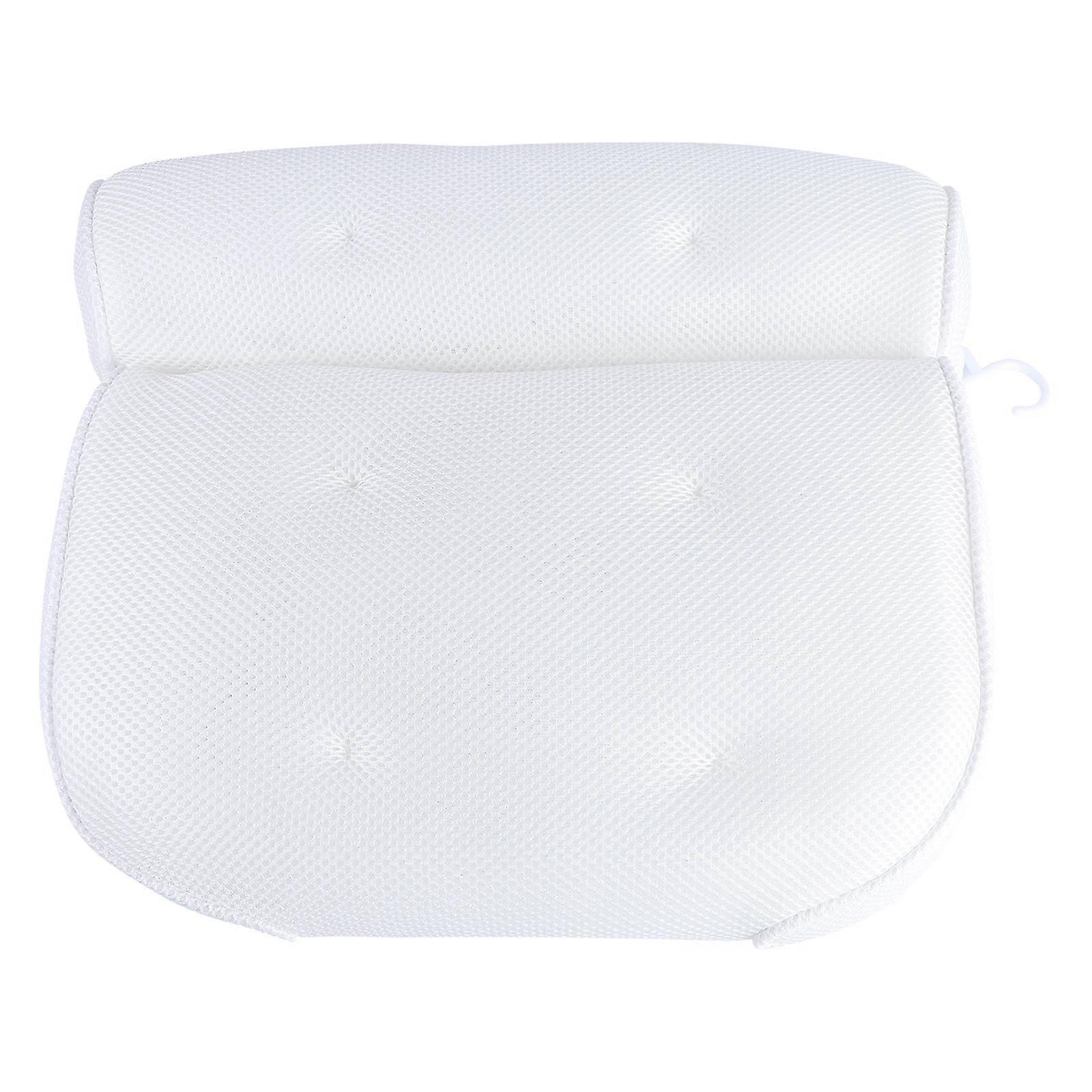 Breathable 3D Mesh Spa Bath Pillow with Suction Cups Neck and Back Support Spa Pillow for Home Hot Tub (White)