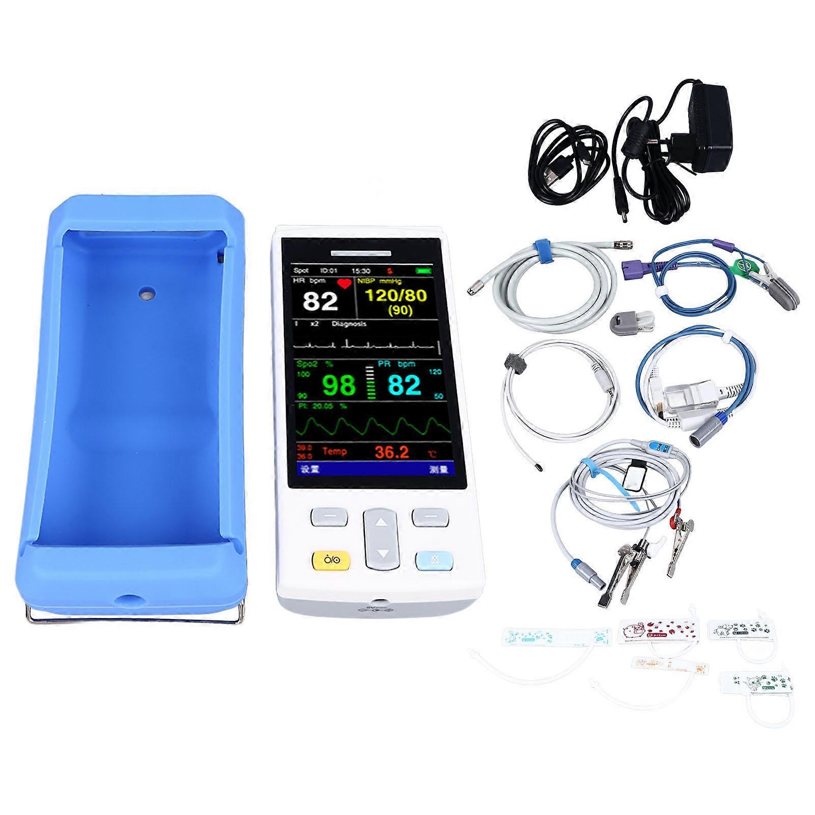Handheld Veterinary Pulse Monitor Blood Oxygen Blood Pressure Temperature SPO2 Animal Pulse Oximeter 100‑240V EU Plug