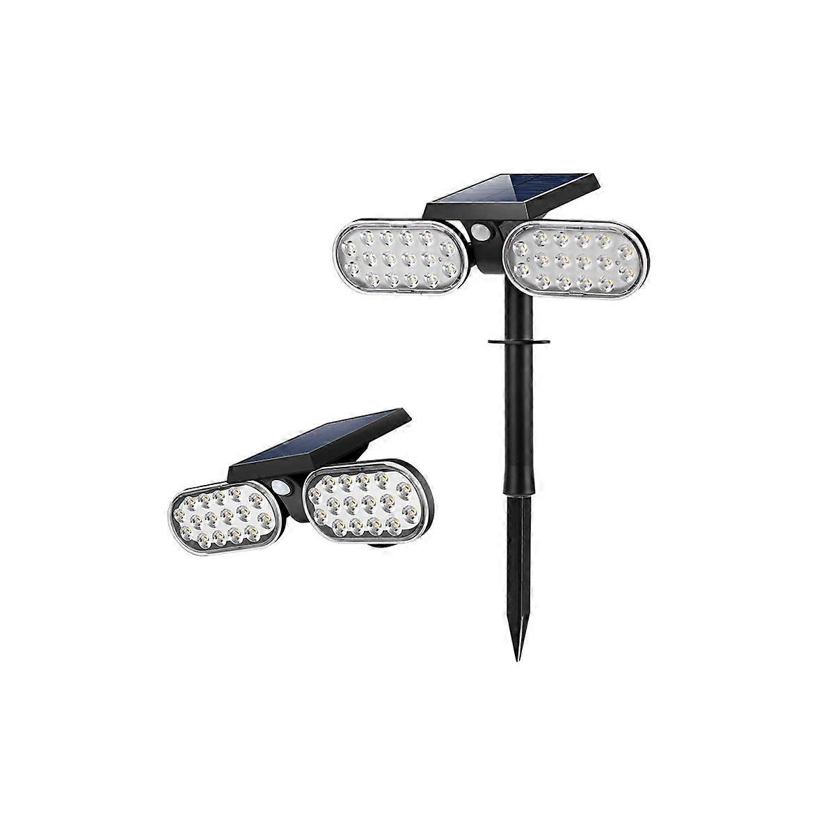 Solar spotlight for outdoor use with 2 6000K LED spotlights and motion sensor, weatherproof and energy-efficient