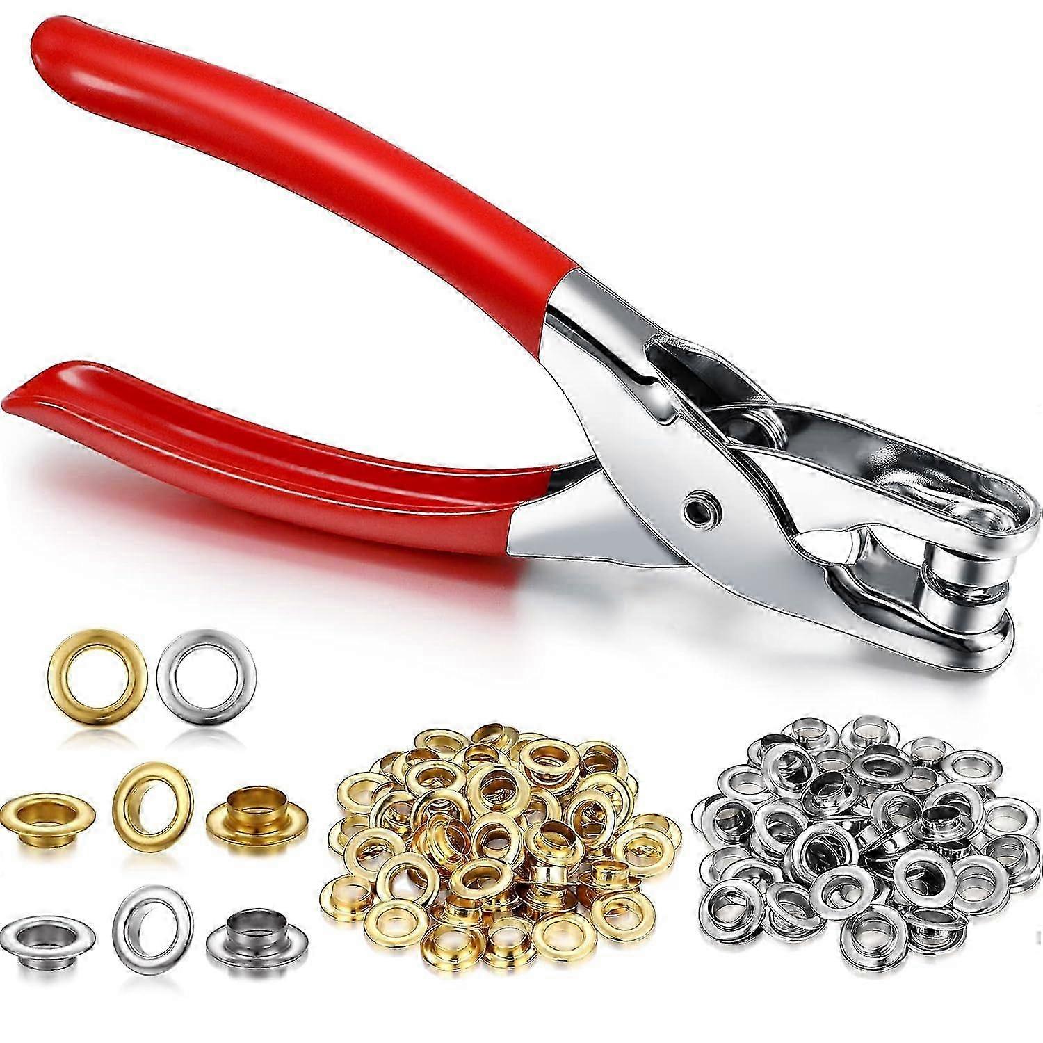 Eyelet Plier Set with 200 Metal Eyelets, Grommet Tool Kit for Leather Clothes and Belts (Gold, Silver, 1/4 Inch)